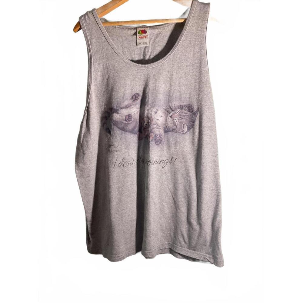Bob Harrison Vintage '90's Tank Top with Cat Design."I don"t do Mornings" XL